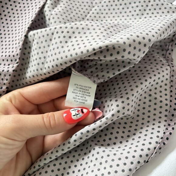 Notations Womens Size Medium Blouse 3/4 Sleeve Pink Polka Dots Button Up V Neck - Picture 7 of 10